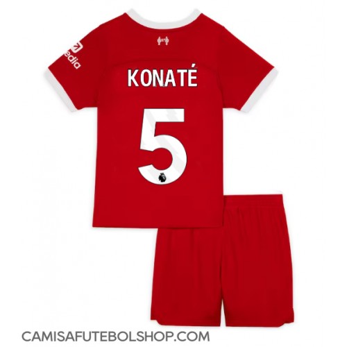 Camisa de time de futebol Liverpool Ibrahima Konate #5 Replicas 1º Equipamento Infantil 2023-24 Manga Curta (+ Calças curtas)